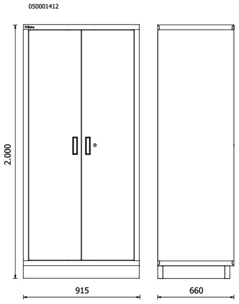 Sheet Metal Two-Door Tool Cabinet for RSC50, 910x615mm Interior, 4 Adjustable Shelves, Lock, Adjustable Feet - BetaRSC50 RSC50 A2