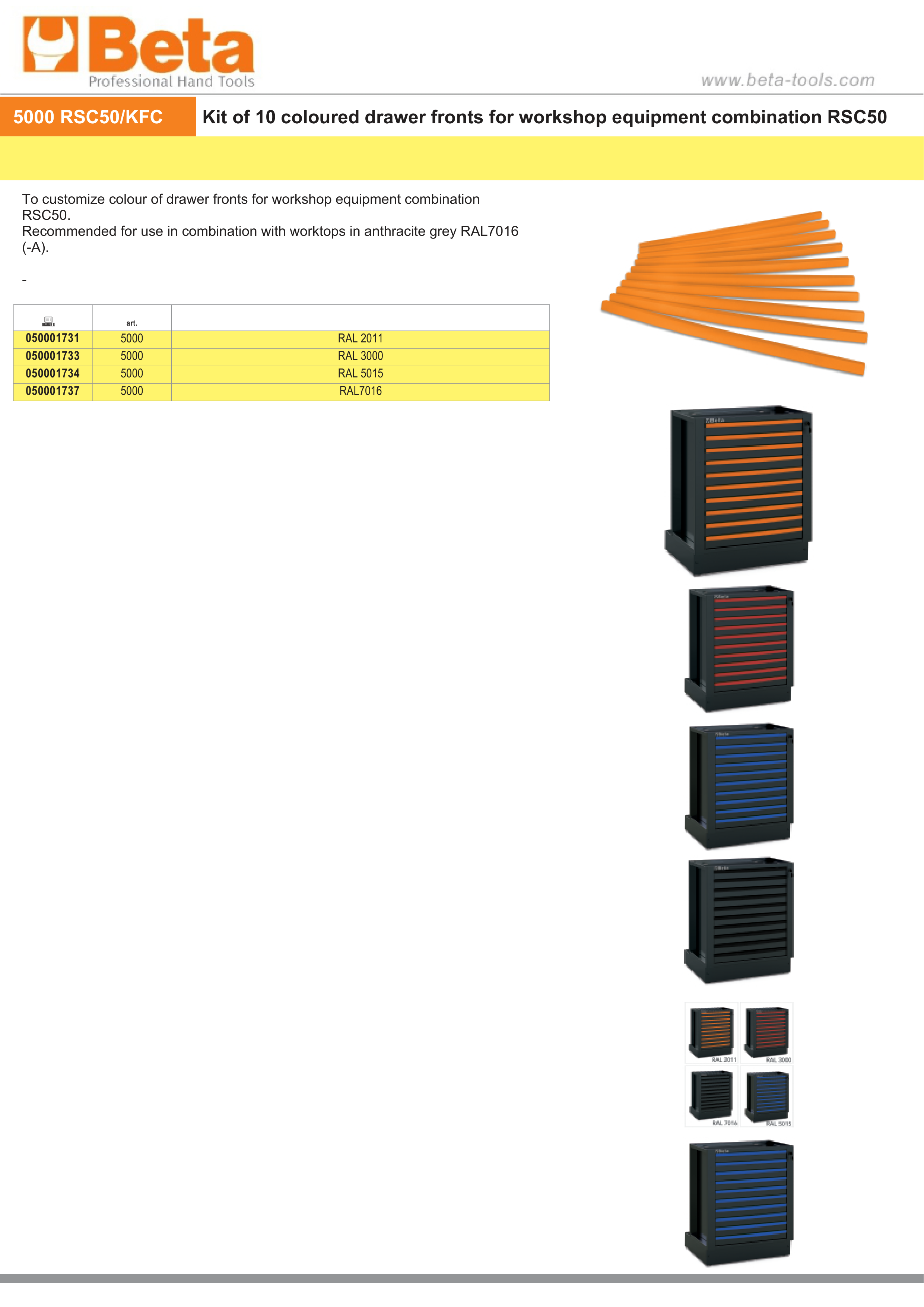 Kit of 10 Colored Drawer Fronts for RSC50, Customizable for Anthracite Grey Worktops - BetaRSC50 5000 RSC50/KFC3000