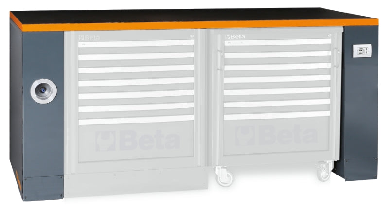 2m Workbench with Shockproof PVC Worktop, Built-In Sockets, Hose Reel, Adjustable Feet, 2050x700mm - BetaRSC55 C55PRO BG/2