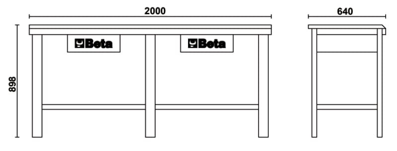 Workbench with Painted Sheet Metal Worktop, 1200kg Capacity, Lockable Drawers - Beta Tools C56-G