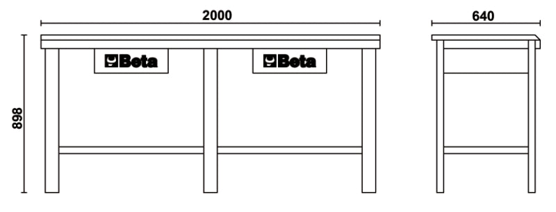 Workbench with Painted Sheet Metal Worktop, 1200kg Capacity, Lockable Drawers - Beta Tools C56-R