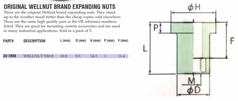 WELLNUT M5 Q1032 TYPE (5PK), SUZUKI, K&L 33-7898, TOOLS ROAD 09159-05019