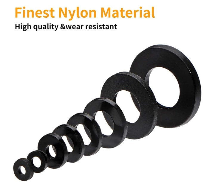 500Pcs NYLON FLAT WASHERS ASSORTMENT KIT 8 SIZES M2 M2.5 M3 M4 M5 M6 M8 M10