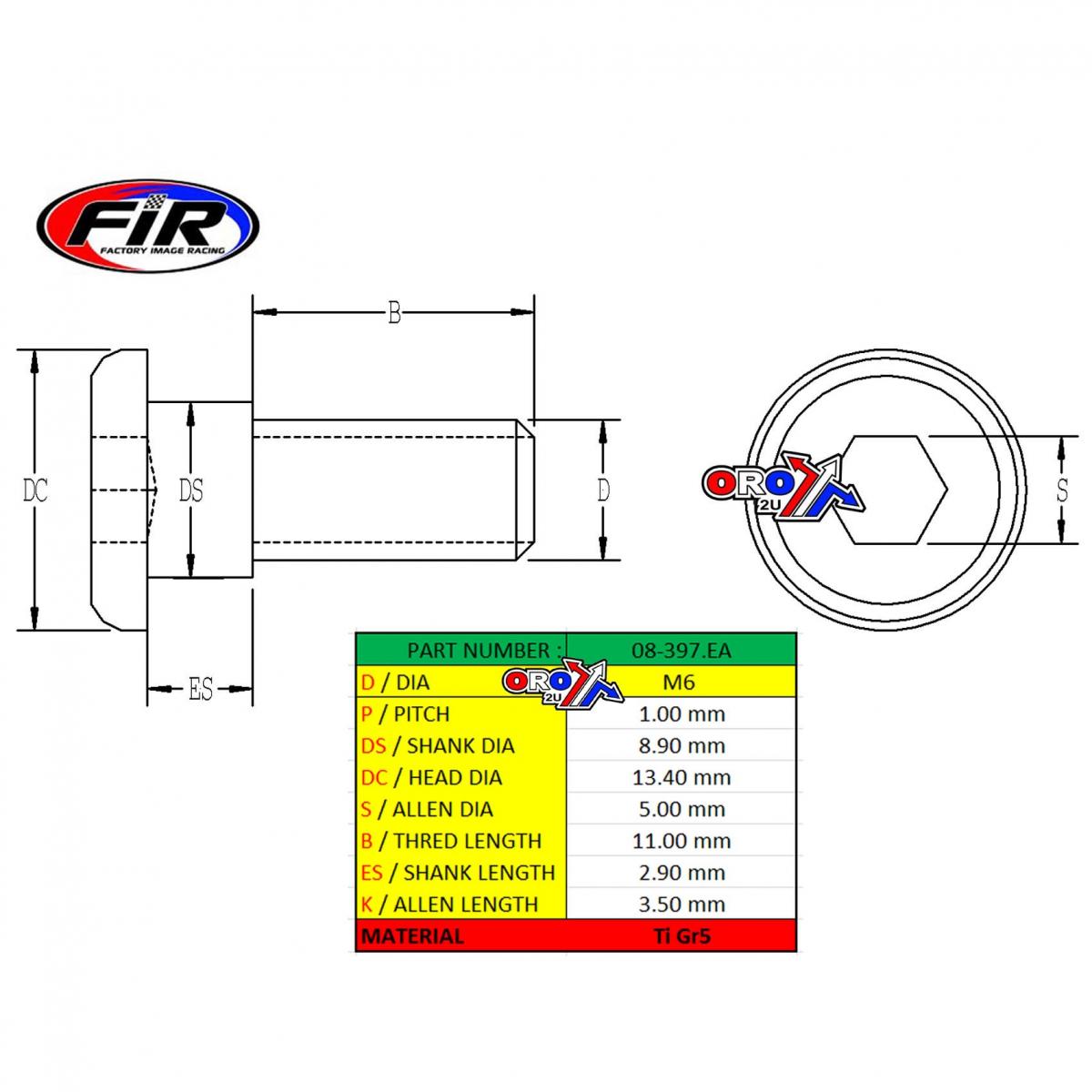 BOLT DISC M6 WITH SHOULDER PK6, TITANIUM GRADE 5 /DISC BOLT