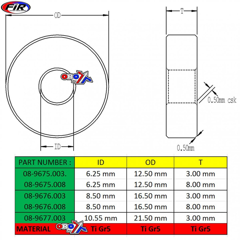TITANIUM SPACER KIT 25PCS, TITANIUM GRADE 5 / PACK OF 25