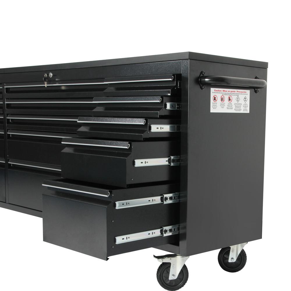 72 Powder Coated Black Steel Tool Chest Box 15 Drawers Solid Rubber Top