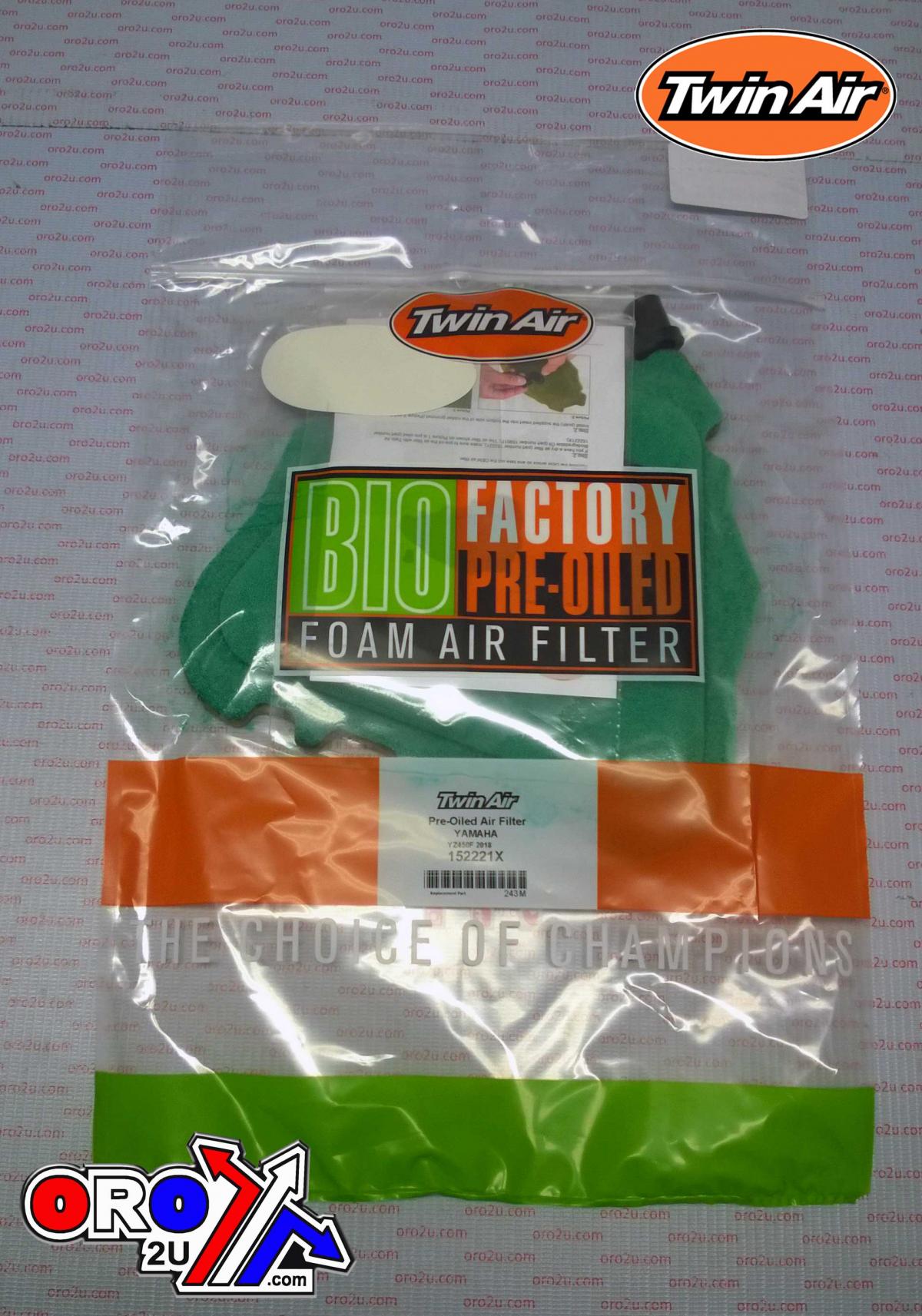 AIR FILTER YZ450F 2018-19, YZ250F 2019, PRE OILED TWINAIR 152221X