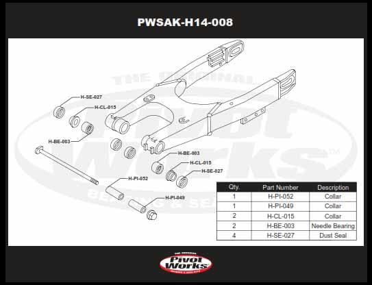 SWINGARM BEARING KIT CR80 CR85 CR150, PIVOT WORKS PWSAK-H14-008, HONDA CRF150, PWSAKH14008