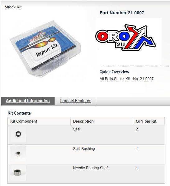FRONT SHOCK BEARING KIT TRX, ALLBALLS 21-0007 TRX450ES