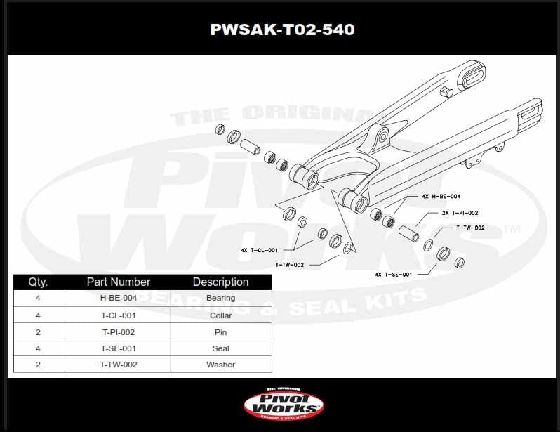 SWINGARM BEARING KIT KTM, PIVOT WORKS PWSAK-T02-540