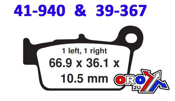 BRAKE PADS SINTERED RACING, MOTO-MASTER 094512, 39-367, 41-940.H.MM