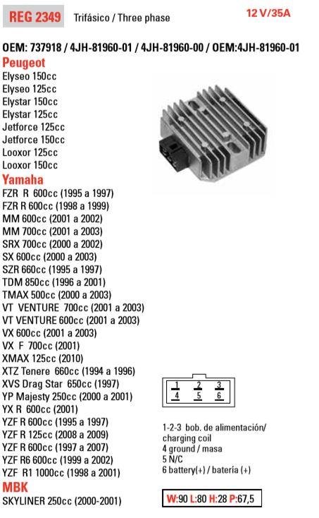 REGULATOR HEAVY DUTY 35A, YAMAHA 737918 / 4JH-81960-01 / 4JH-81960-00 / OEM:4JH-81960-01 4JH-81960-01-00, FZR600 / YZF-R6 / SX