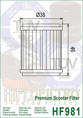 OIL FILTER HIFLO HF981, Yamaha 38B-E3440-00-00