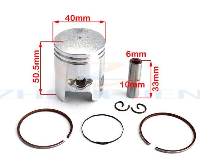PISTON KIT 40.50 Pin 10mm 50cc Yamaha Jog Minarelli, Piston diameter: 40.50mm ,wrist pin size: 33mm *10mm 2.Fits for 2 stroke 50cc Jog Minarelli Mop