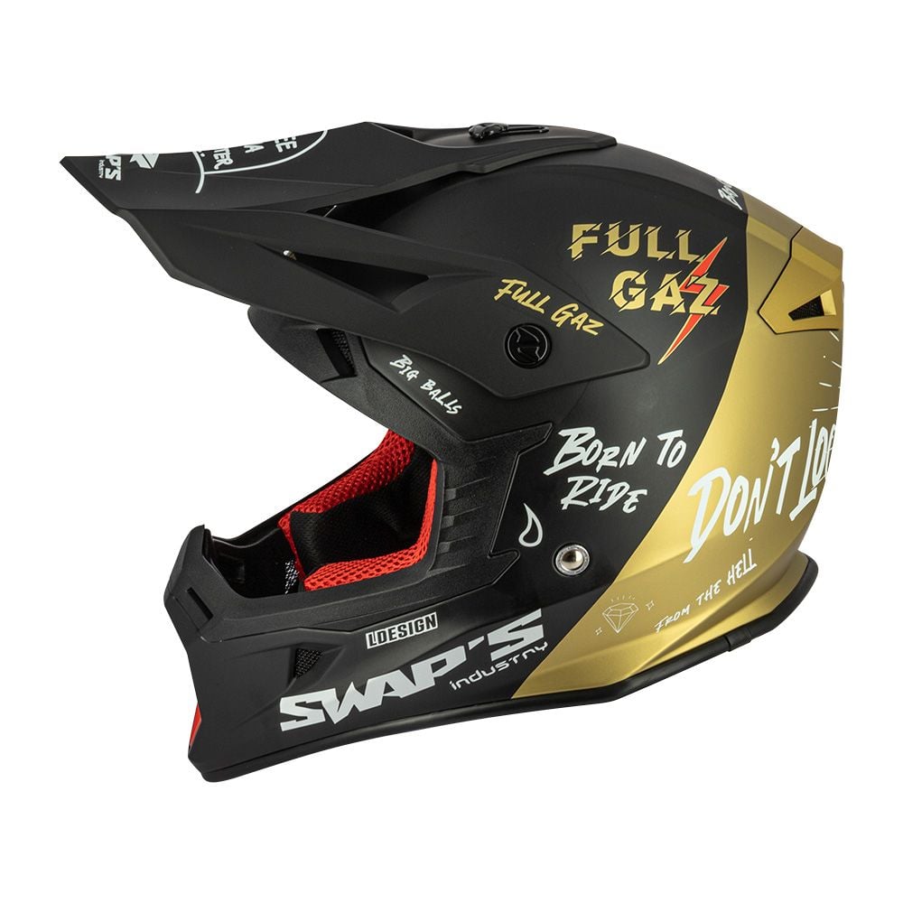 MOTOCROSS HELMET SWAPS S818 - MATT BLACK GOLD FULL GAZ - SIZE XL 61cm - 62cm