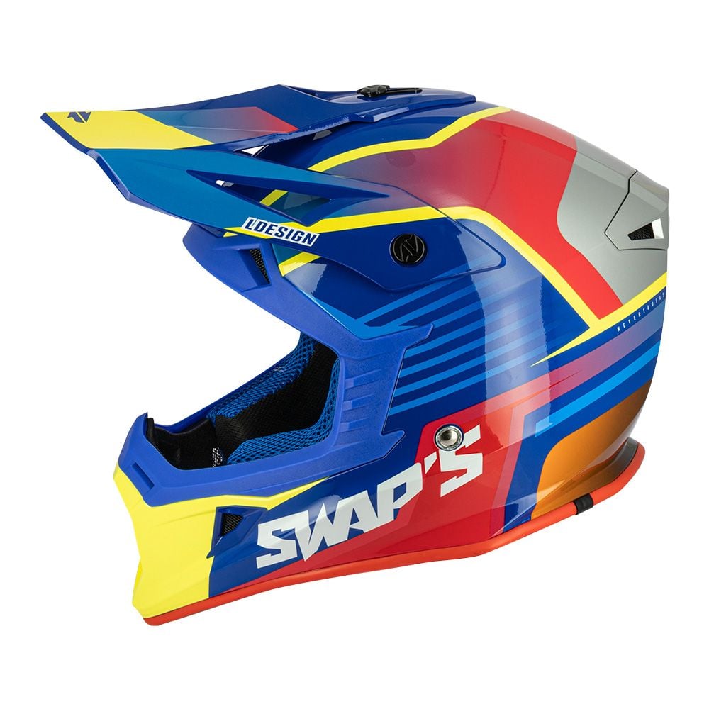 MOTOCROSS HELMET SWAPS S818 - SHINY BLUE RED YELLOW - SIZE S 55cm - 56cm