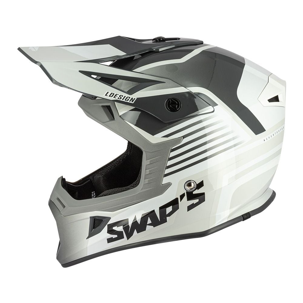 MOTOCROSS HELMET SWAPS S818 - SHINY GREY WHITE - SIZE S 55cm - 56cm