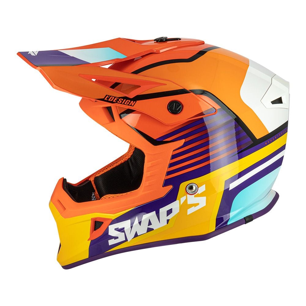 MOTOCROSS HELMET SWAPS S818 - SHINY ORANGE BLUE WHITE - SIZE XL 61cm - 62cm