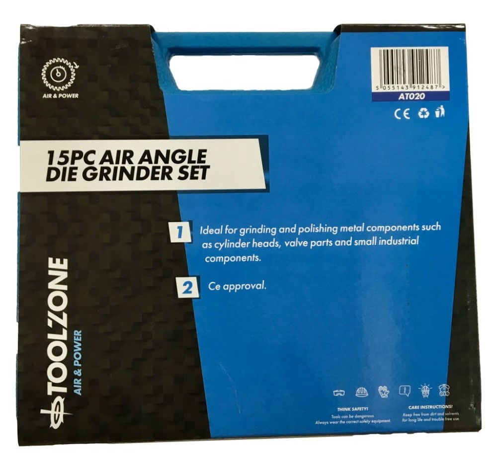 ANGLE AIR DIE GRINDER 15 PIECES 1/4 CHUCK - TOOLZONE KDPAT020