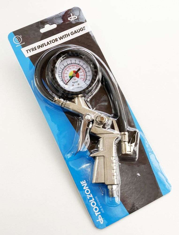 TYRE INFLATOR AND DIAL GAUGE 50mm DIAMETER RANGE 10-140psi - TOOLZONE KDPAT027