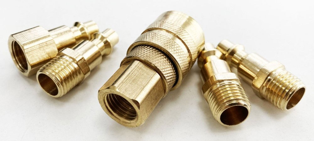BRASS QUICK AIR COUPLER SET 5pc 1/4 npt INCLUDES FEMALE COUPLER CONNECTOR 3 MALE CONNECTORS - TOOLZONE KDPAT085