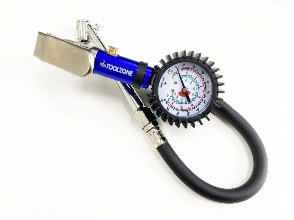 TYRE INFLATOR WITH CHUCK HOSE 220psi 1/4 AIR INLET 310mm HOSE - TOOLZONE KDPAU361