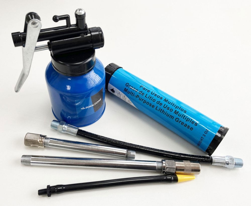MINI GREASE GUN KIT 5pc PISTOL TYPE WITH FIXED AND FLEXIBLE NOZZLE - TOOLZONE KDPAU370