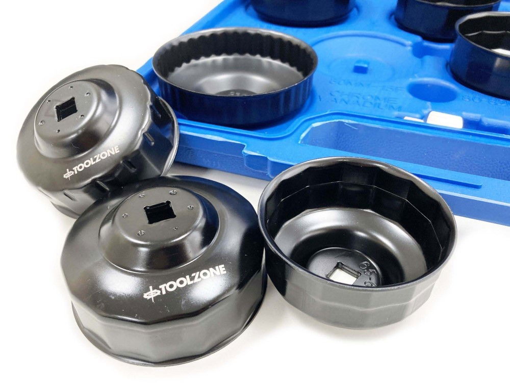 CUP TYPE OIL FILTER WRENCH SET 16pc 65-100mm WITH SOCKET ADAPTOR - TOOLZONE KDPAU377