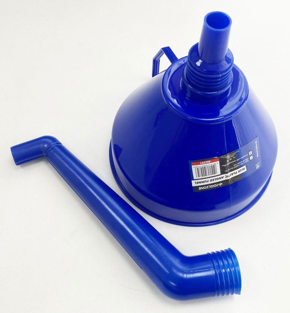 PLASTIC ANGLED FUNNEL BLUE 160mm WITH REMOVABLE FILTER - TOOLZONE KDPAU391