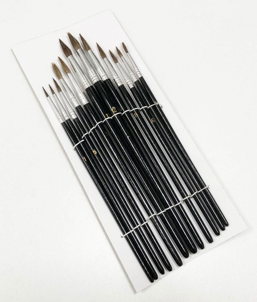 ARTIST BRUSHES 12PC POINTED SIZES 1-12 WOOD HANDLE - TOOLZONE KDPBR012