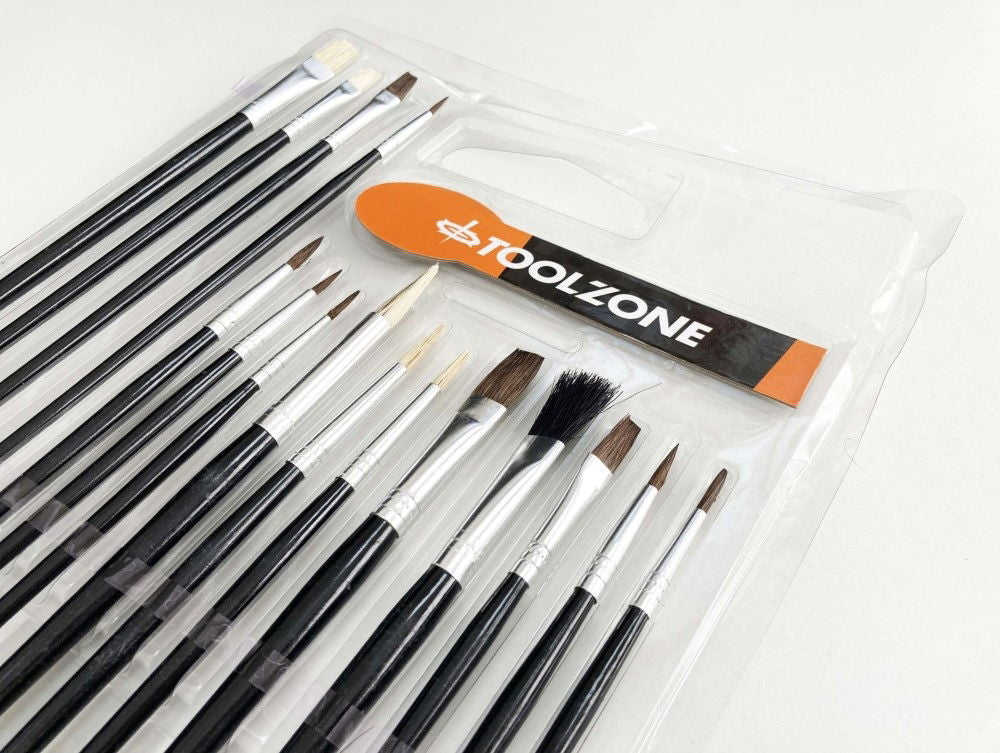 ARTIST BRUSHES 15PC ASSORTED FLAT POINTED ROUND - TOOLZONE KDPBR015