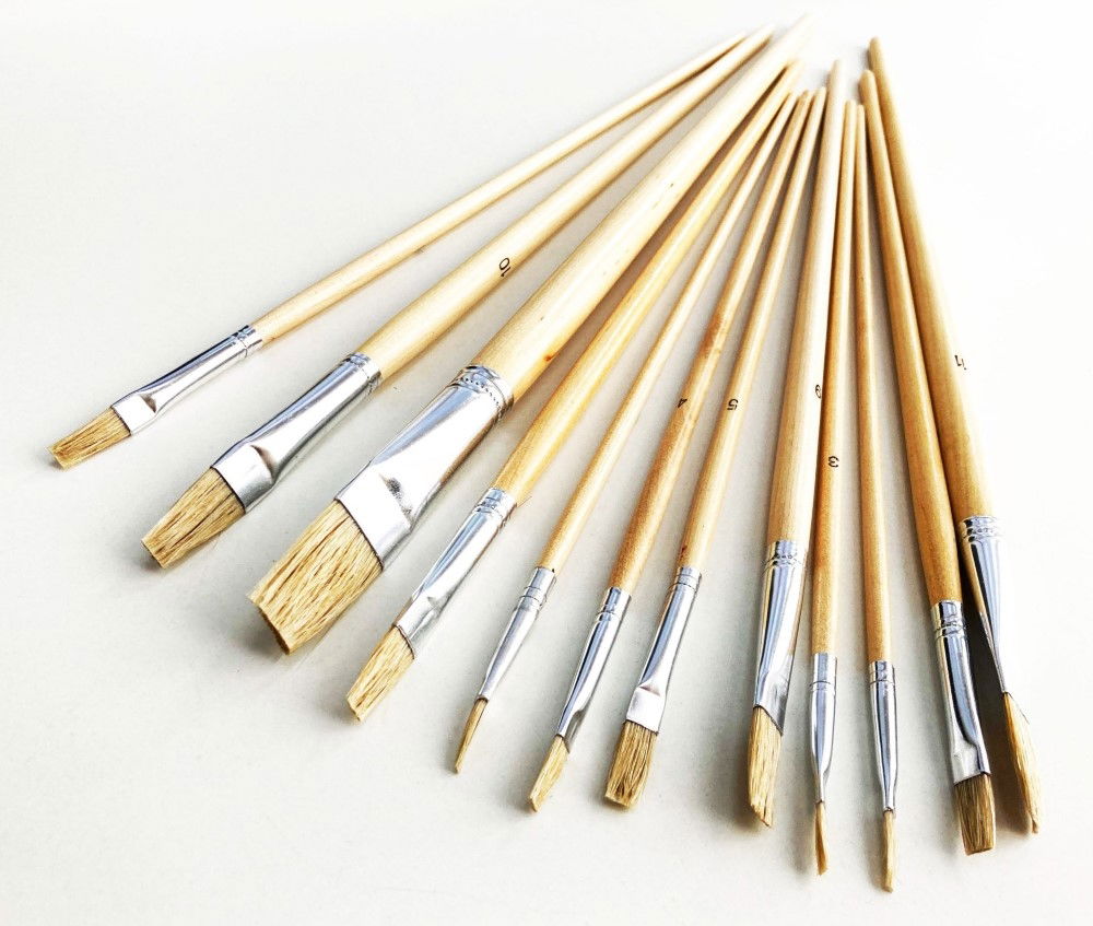 ARTIST BRUSHES 12PC JUMBO FLAT SIZES 1-12 WOOD HANDLE - TOOLZONE KDPBR017