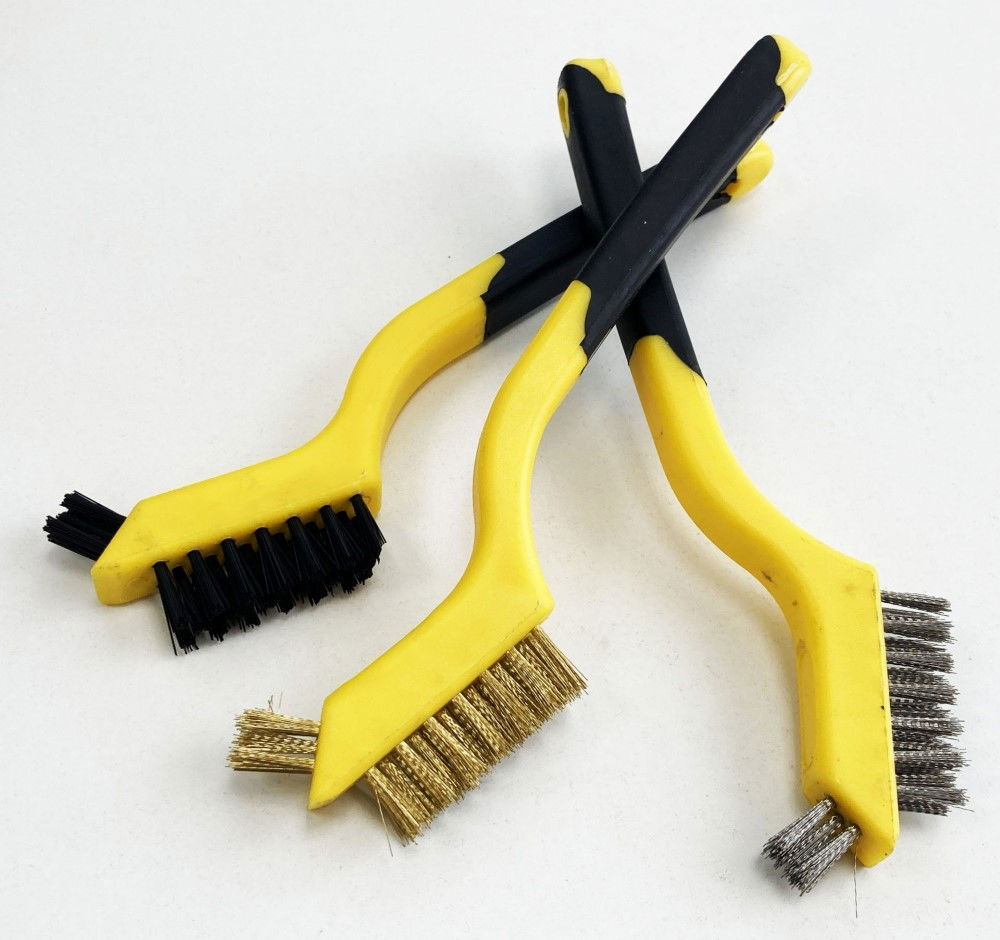 BRUSH SET 3PC 175mm PRECISION DETAIL STAINLESS STEEL NYLON BRASS - TOOLZONE KDPBR061