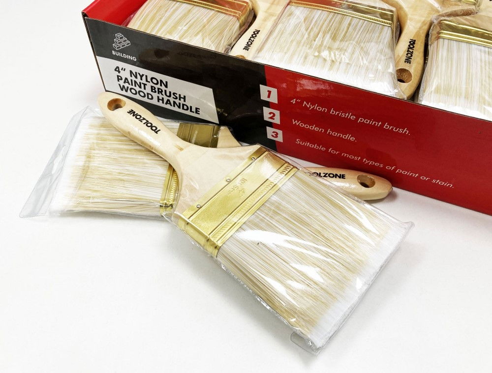 PAINT BRUSH 4 NYLON BRISTLE WOODEN HANDLE 24PC - TOOLZONE KDPDC149
