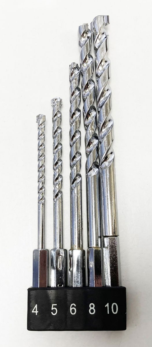 MASONRY DRILL BIT SET 5PC HEX SHANK 4-10mm TCT TIPPED - TOOLZONE KDPDR028