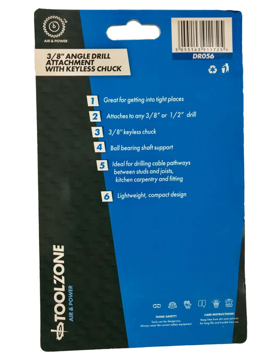 ANGLE DRILL ATTACHMENT 3/8 KEYLESS CHUCK - TOOLZONE KDPDR056