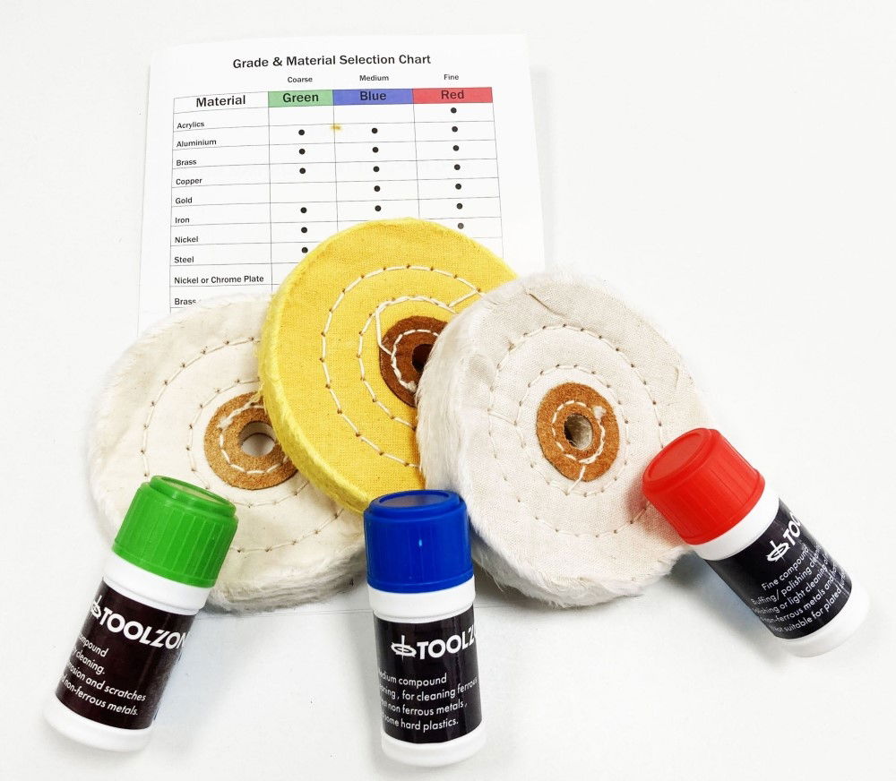 HARD METAL POLISHING SET 7PC WITH WHEELS AND COMPOUNDS - TOOLZONE KDPDR234