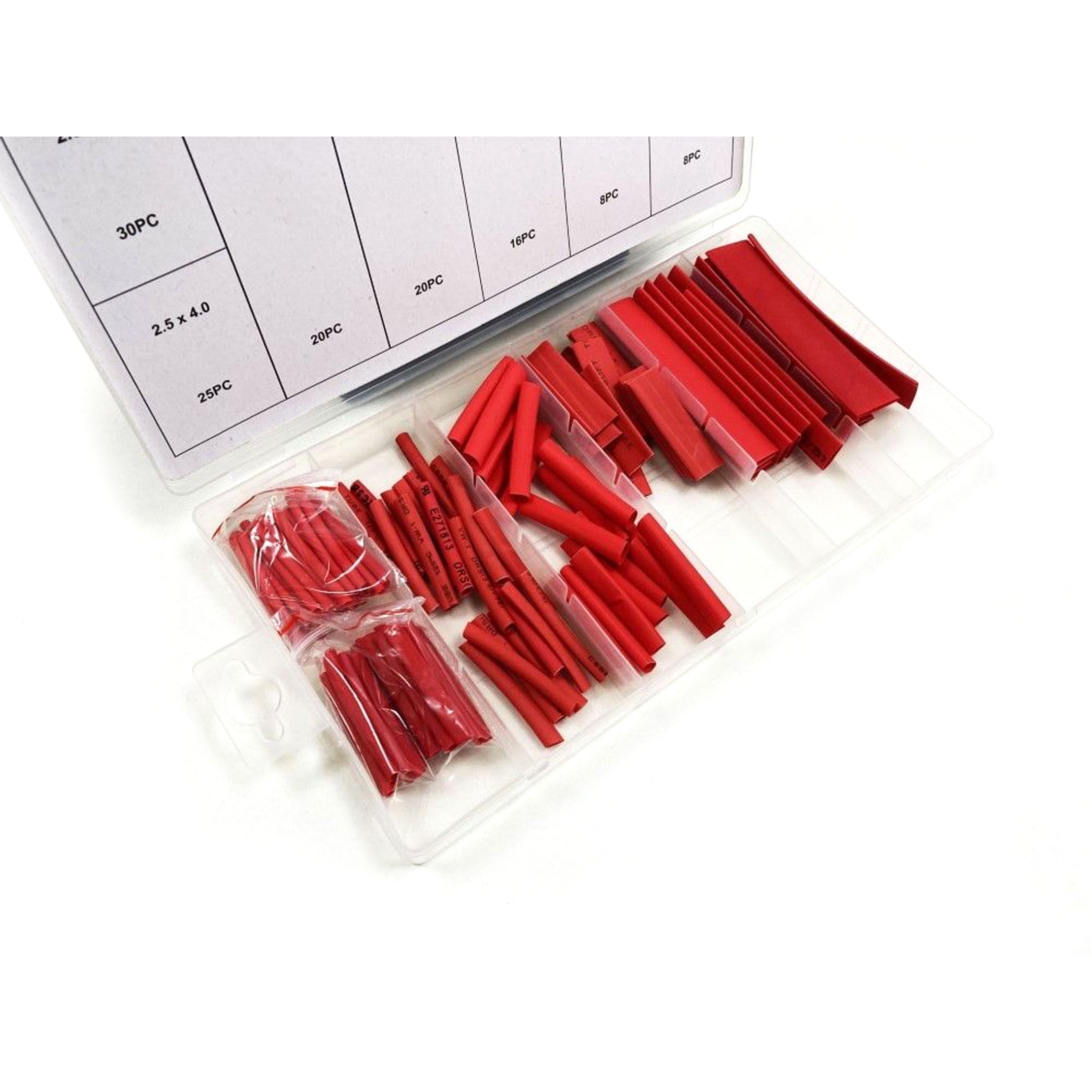 HEAT SHRINK TUBE ASSORTMENT 127PC RED WITH PLASTIC BOX - TOOLZONE KDPEL119