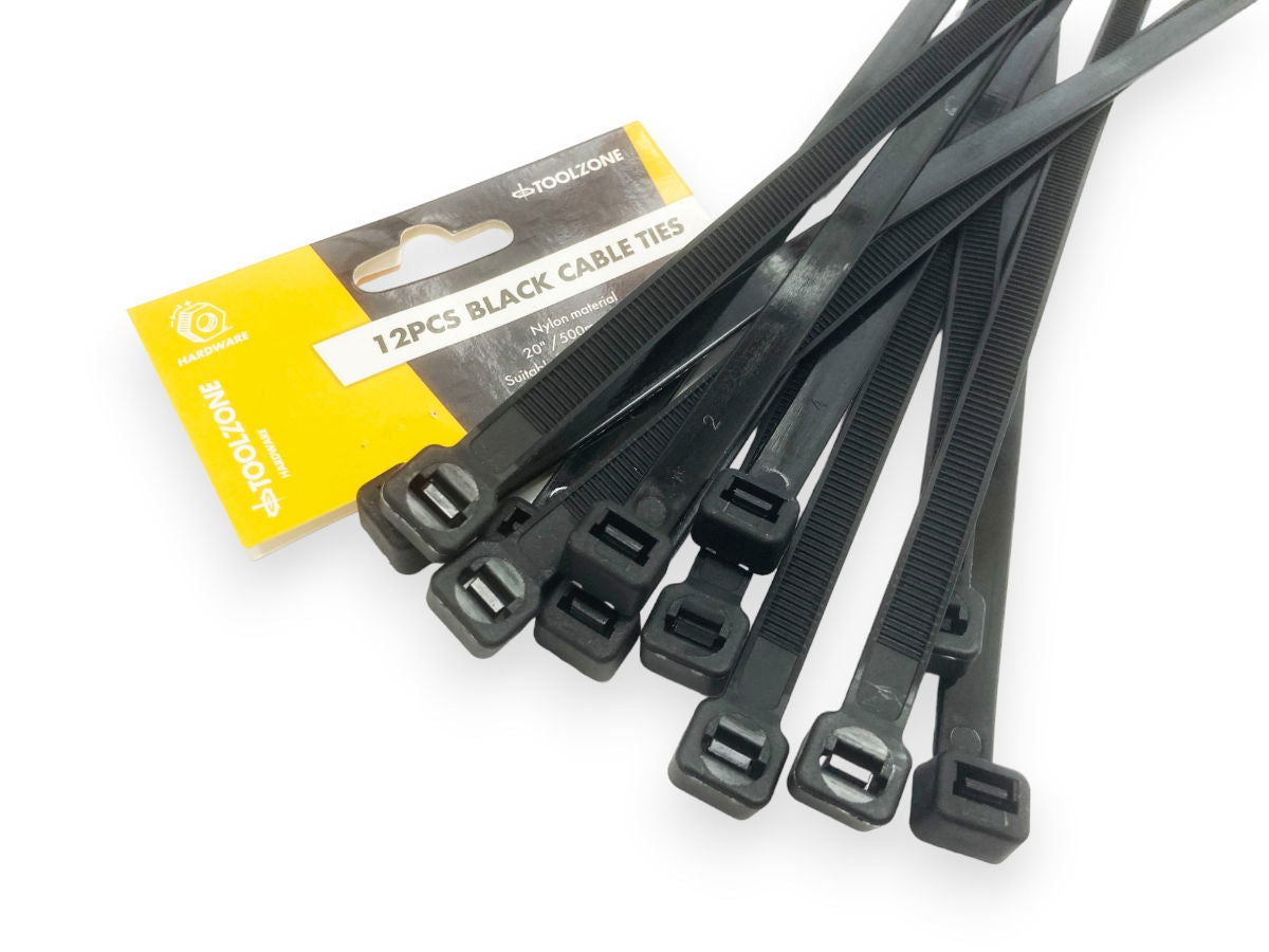 CABLE TIES 12PC 20 x 9mm BLACK NYLON 40 - TOOLZONE KDPEL132