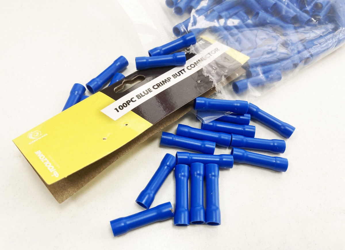 CRIMP BUTT CONNECTORS 100PC BLUE INSULATED 1.5-2.5mm² - TOOLZONE KDPEL144