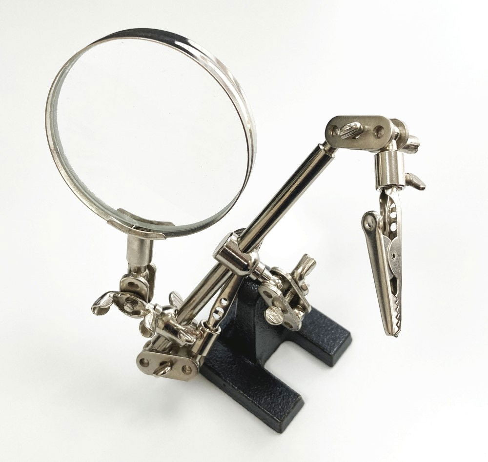 HELPING HANDS WITH MAGNIFIER 3.5 SWIVEL ARM ALLIGATOR CLIPS CAST IRON BASE - TOOLZONE KDPHB237
