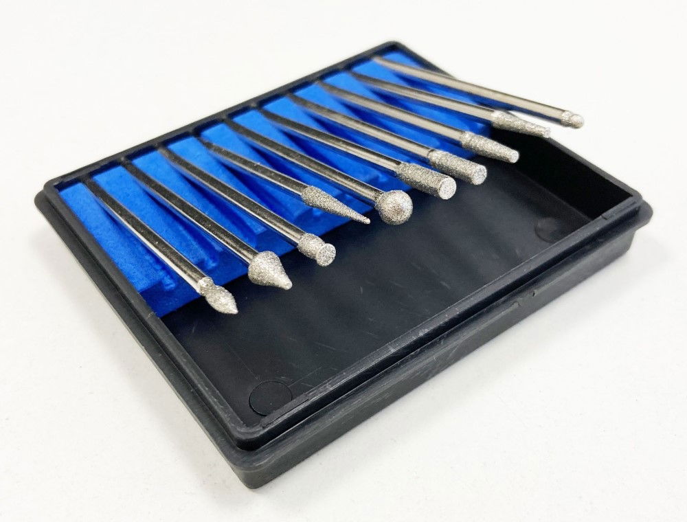 DEBURRING AND ENGRAVING SET 10pc 50GRIT DIAMOND 2.35mm SHANK - TOOLZONE KDPHB264