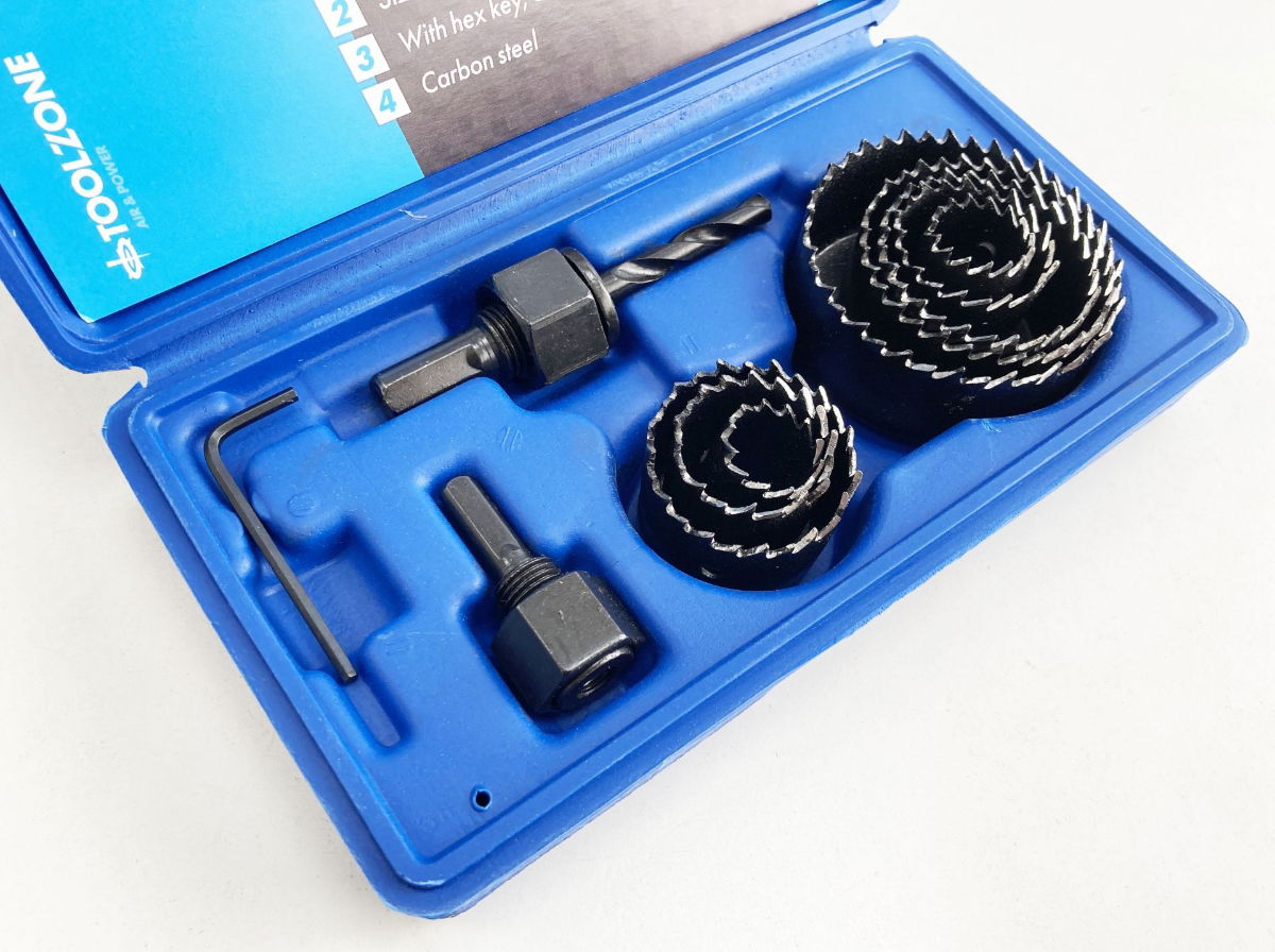 HOLE SAW SET 11pc CARBON STEEL SIZES 19-64mm - TOOLZONE KDPHS032