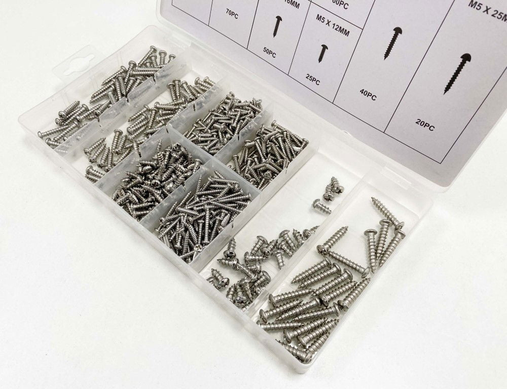 METAL SCREWS ASSORTMENT 410pc STAINLESS STEEL M3-M5 - TOOLZONE KDPHW012