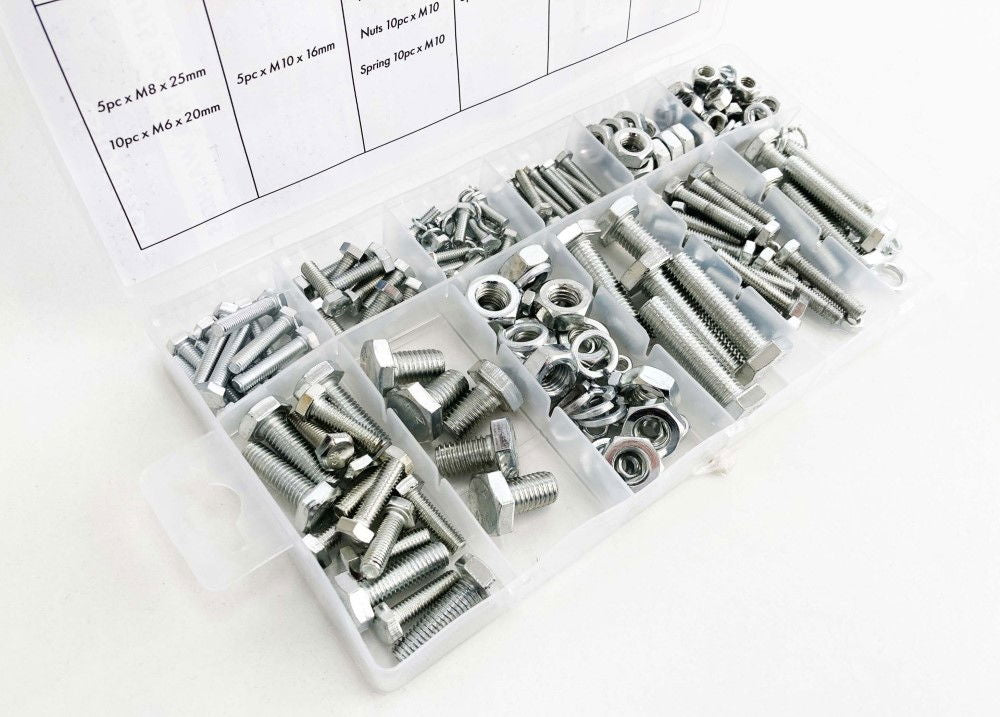 NUTS BOLTS AND WASHERS ASSORTMENT 240pc CARBON STEEL M4-M10 - TOOLZONE KDPHW042