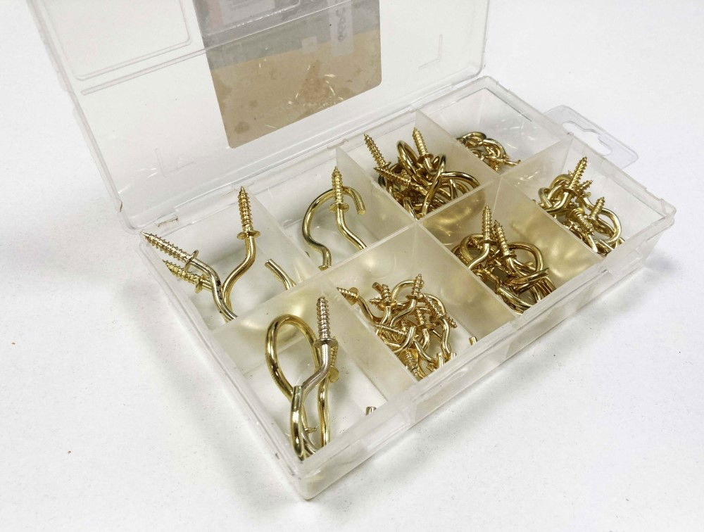 CUP HOOKS ASSORTED SET 66pc BRASS COATED 1/2-1 1/4 - TOOLZONE KDPHW081