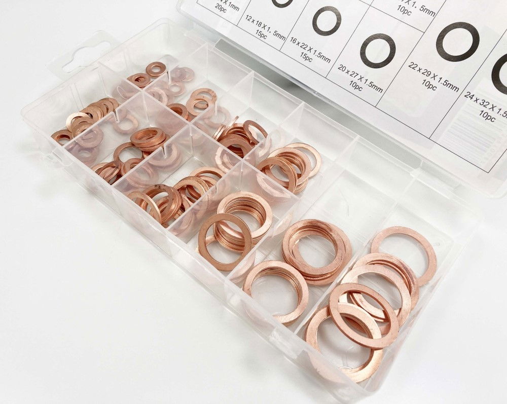 COPPER WASHER ASSORTMENT 140pc SOLID IN STORAGE BOX - TOOLZONE KDPHW180