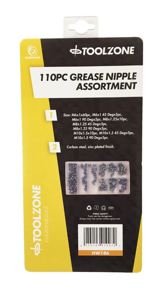 GREASE NIPPLE ASSORTMENT 110pc IN STORAGE BOX - TOOLZONE KDPHW186