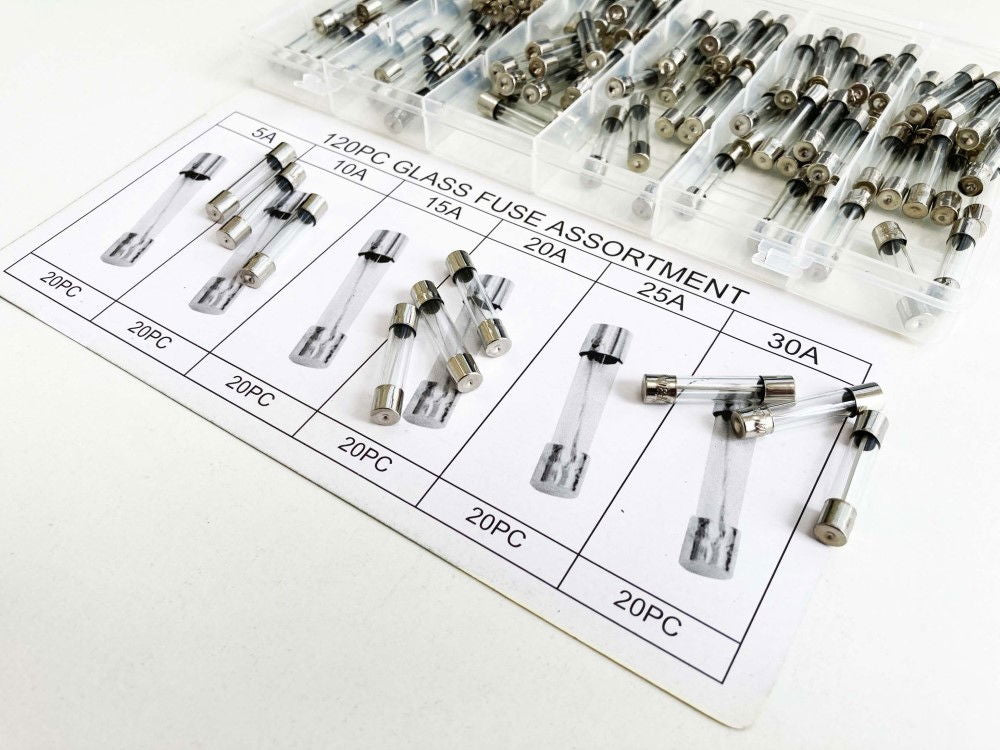 GLASS FUSE ASSORTMENT 120pc 6x30mm IN STORAGE BOX - TOOLZONE KDPHW187