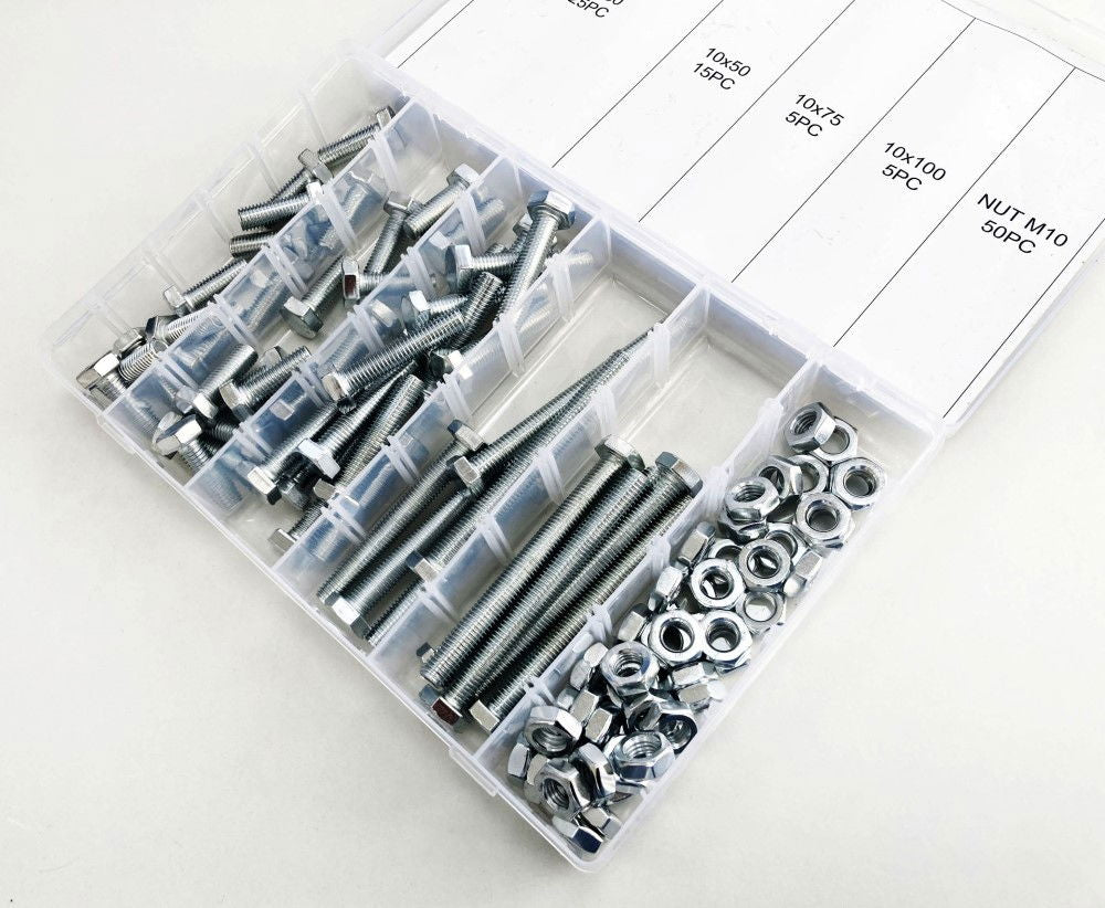BOLT AND NUT ASSORTMENT M10 100pc IN STORAGE BOX - TOOLZONE KDPHW203